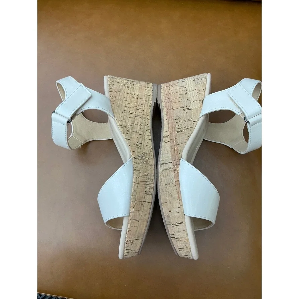 Journee Ranae Wedge Sandals Womens 8‎ Bone Cork Platform Ankle Strap